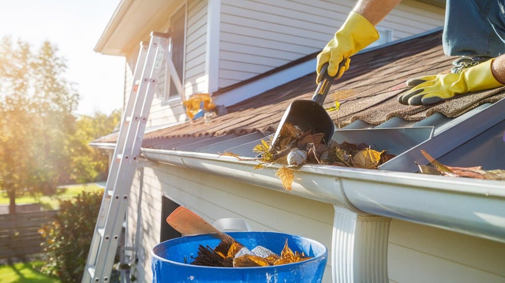 Cleaning leaves and debris out of a home's gutter system